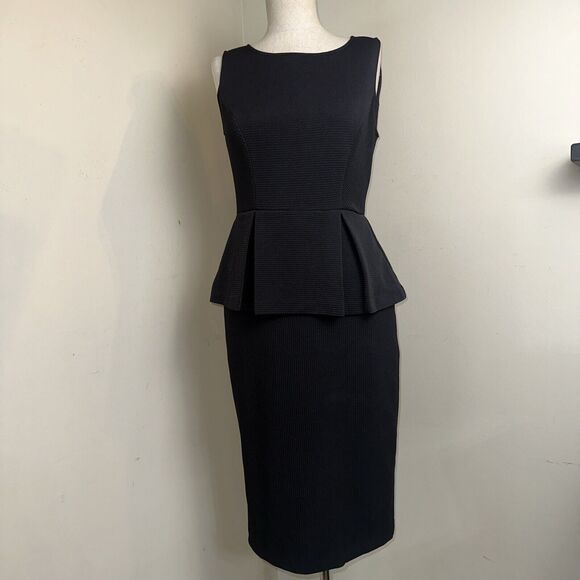 Women's Elle Black Sleeveless Peplum Stretch Knit Dress Size 2 EUC - Picture 1 of 9